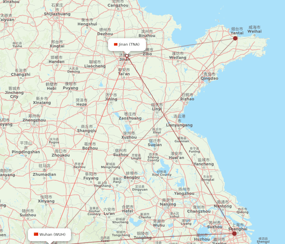 TNA-WUH flight routes