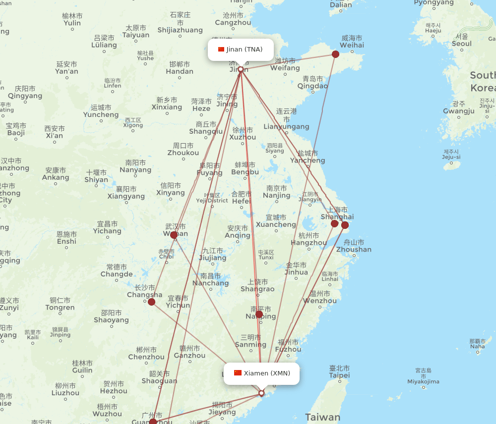 TNA-XMN flight routes