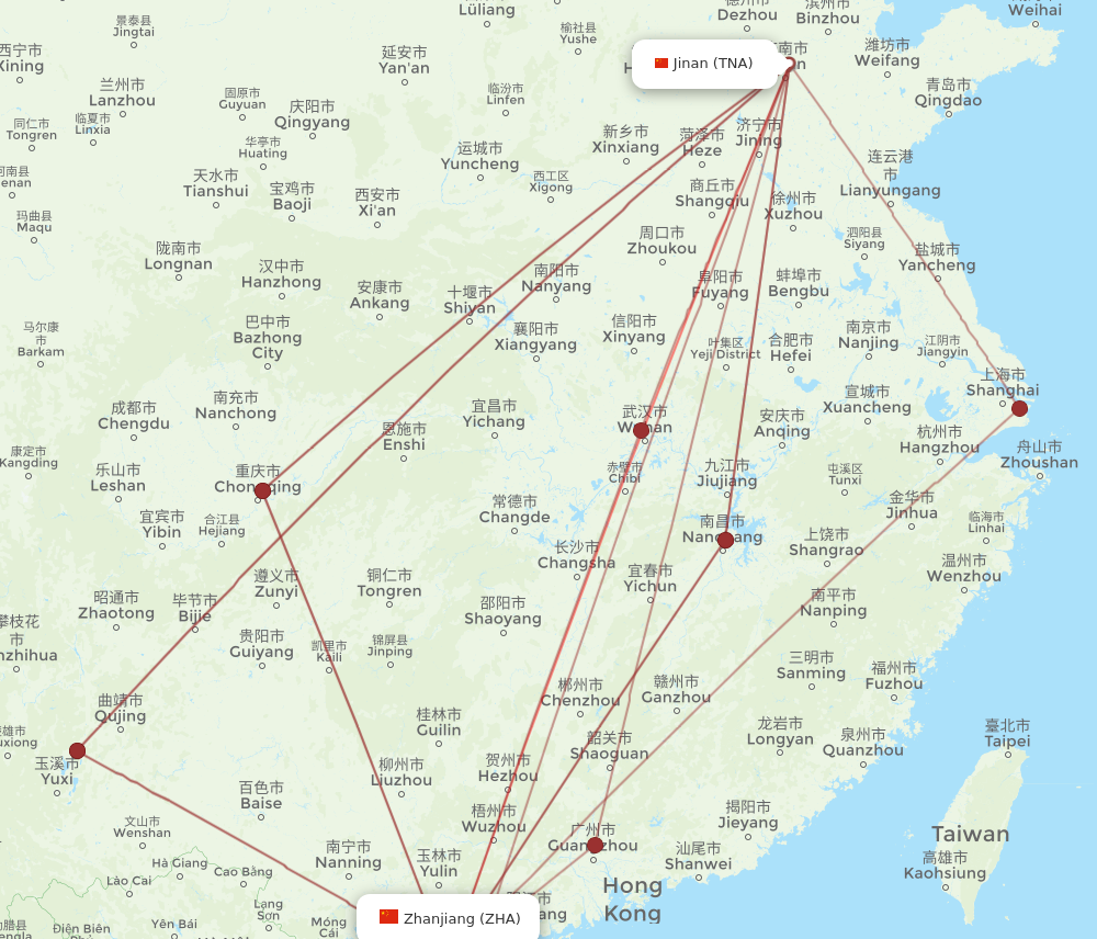 TNA to ZHA flights and routes map