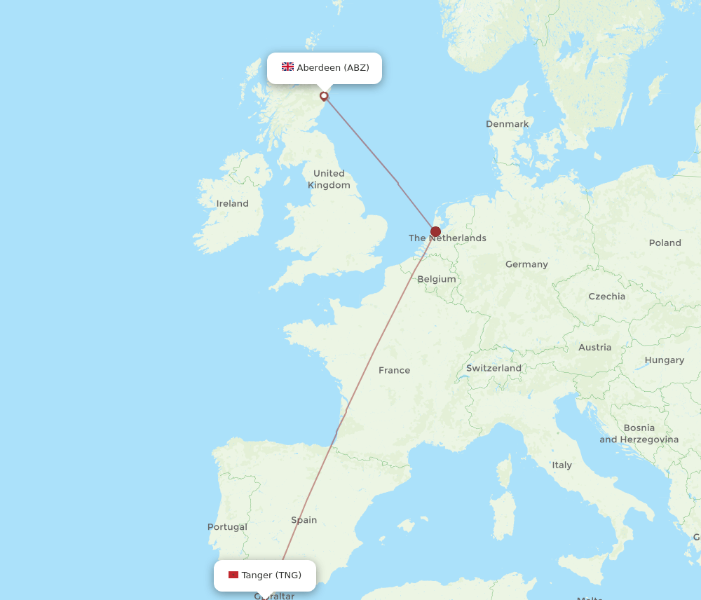 Aberdeen - Tangier route map and flight paths