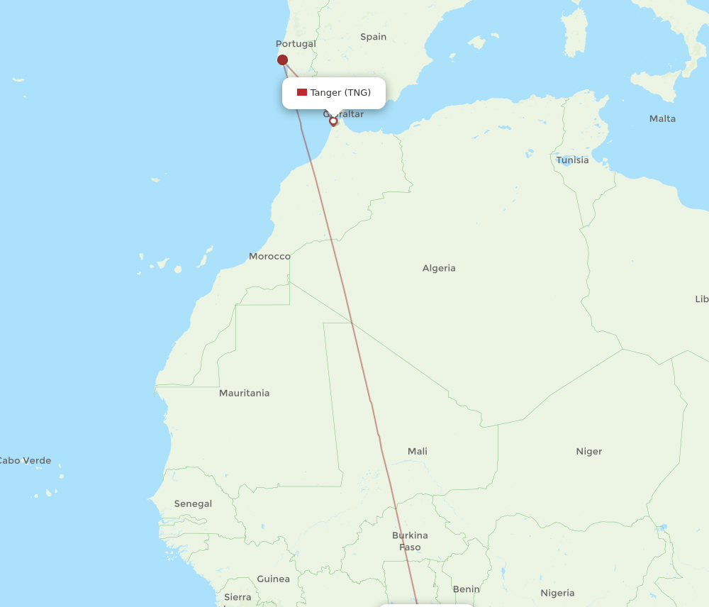 TNG to ACC flights and routes map