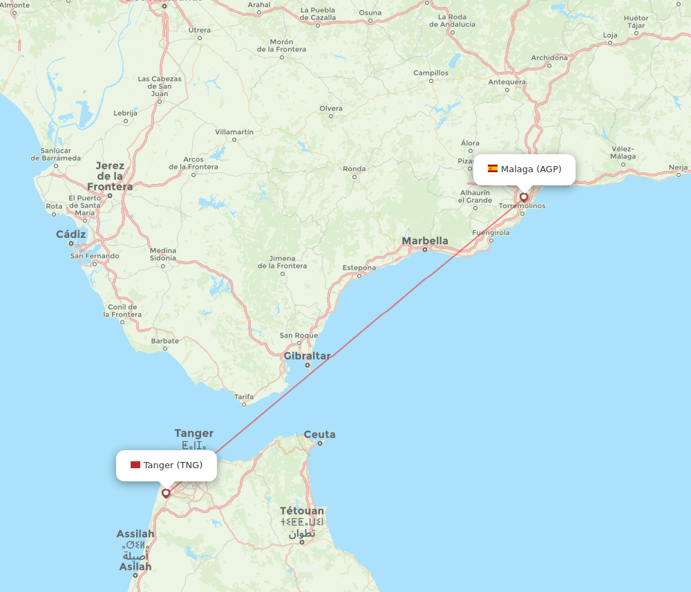 Tangier - Malaga route map and flight paths
