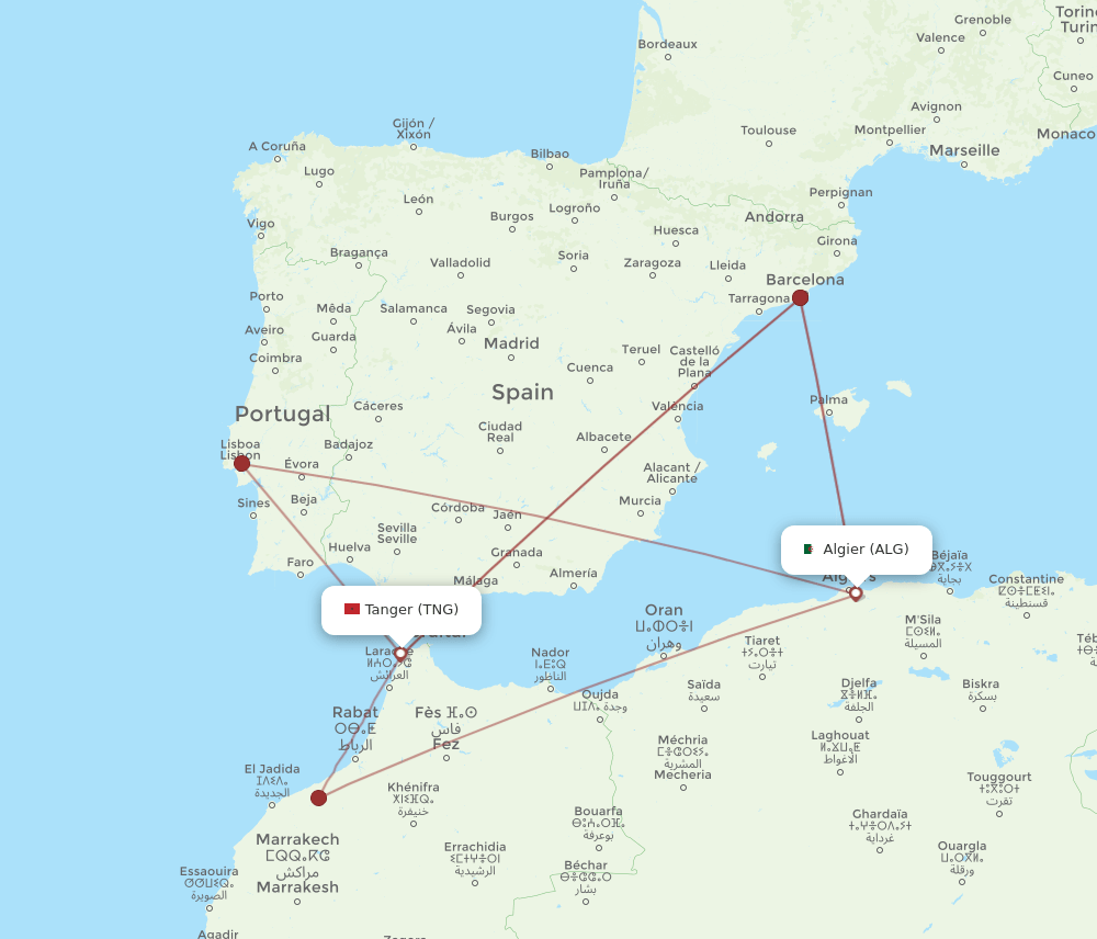 TNG-ALG flight routes