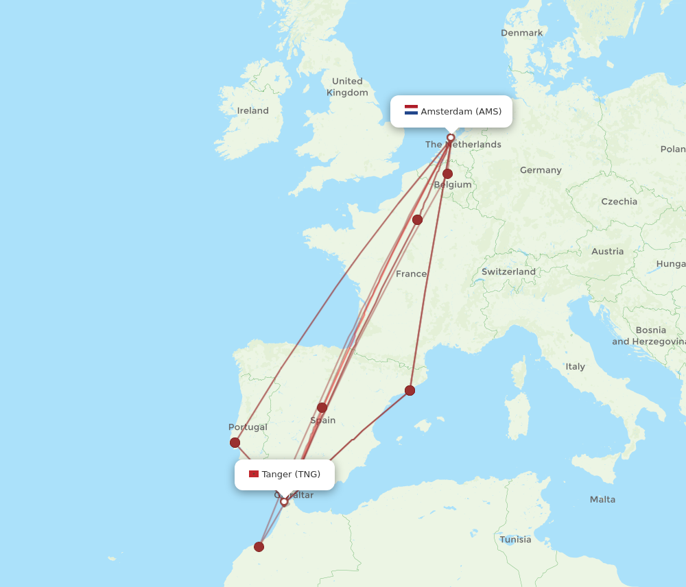 TNG to AMS flights and routes map
