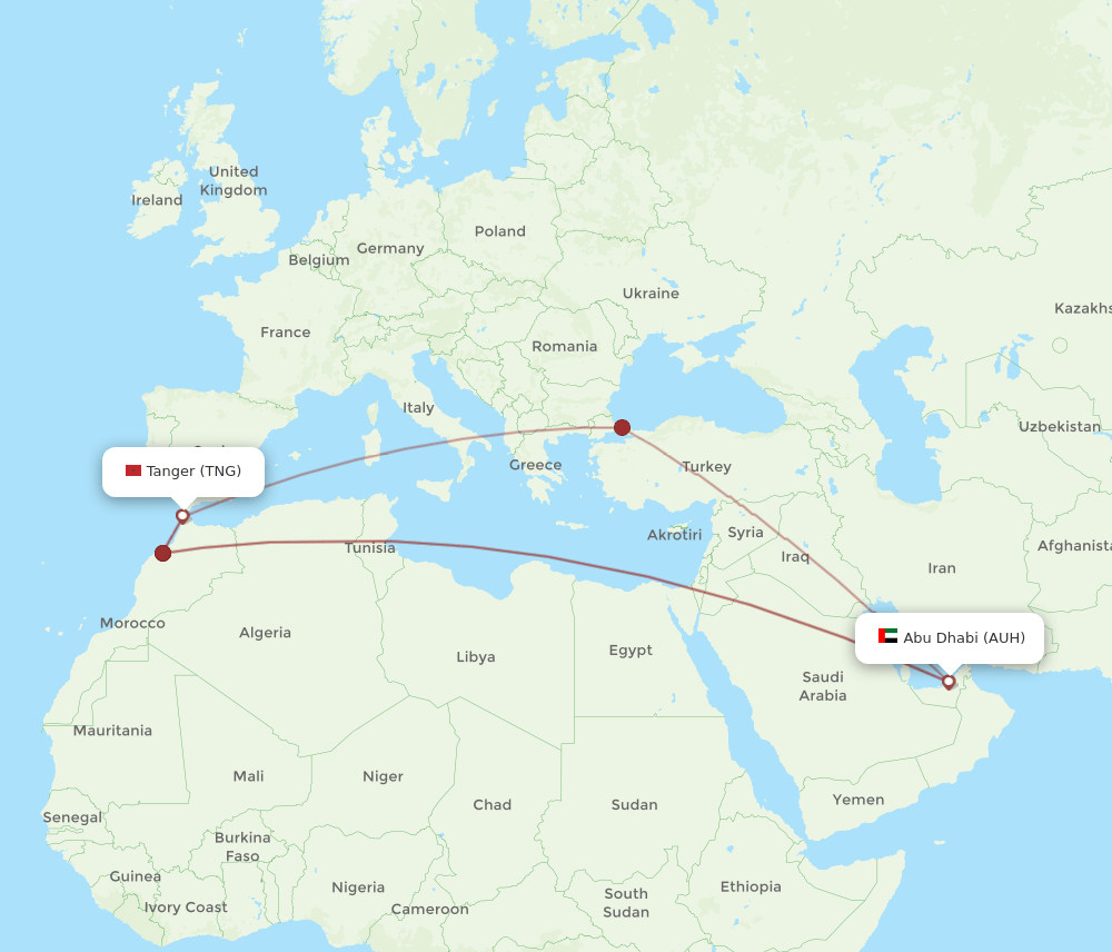 TNG to AUH flights and routes map