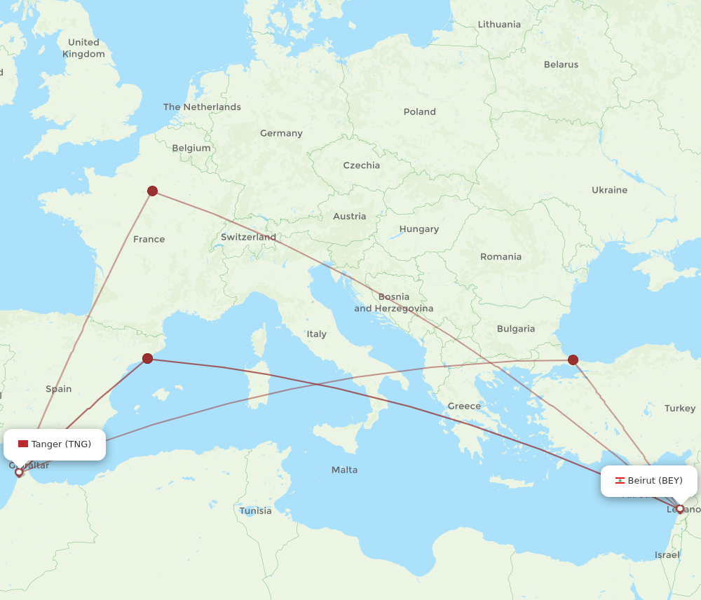 TNG to BEY flights and routes map