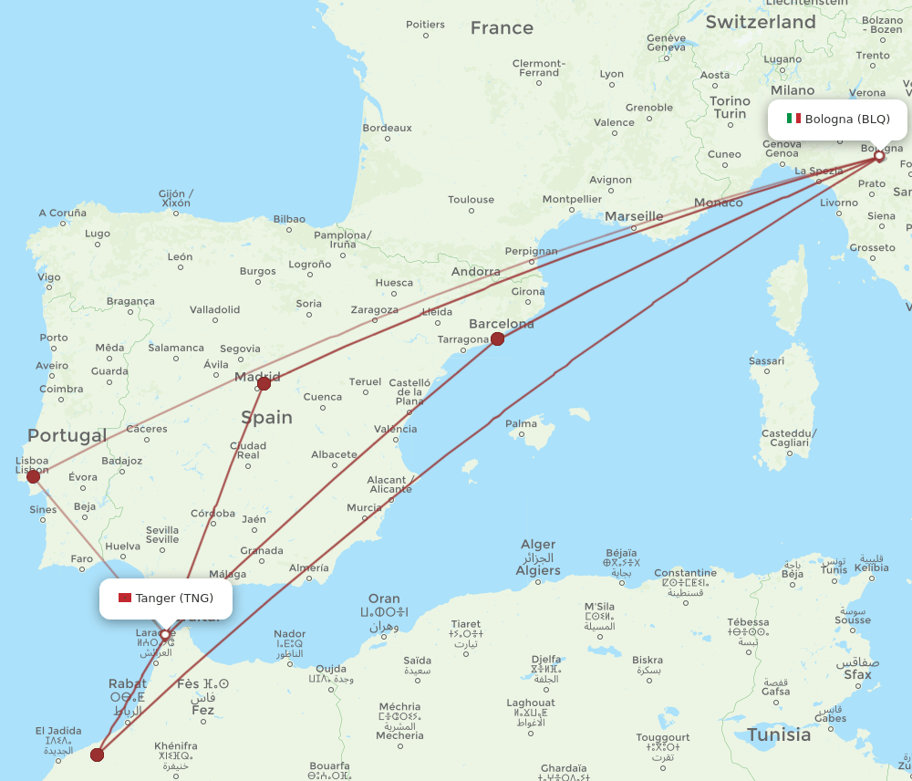 TNG to BLQ flights and routes map
