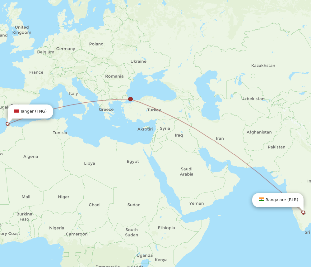 TNG-BLR flight routes