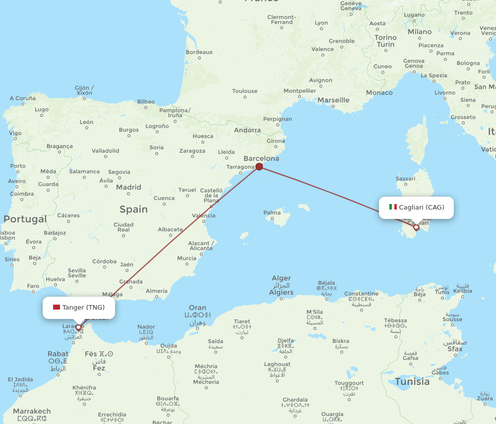 TNG to CAG flights and routes map