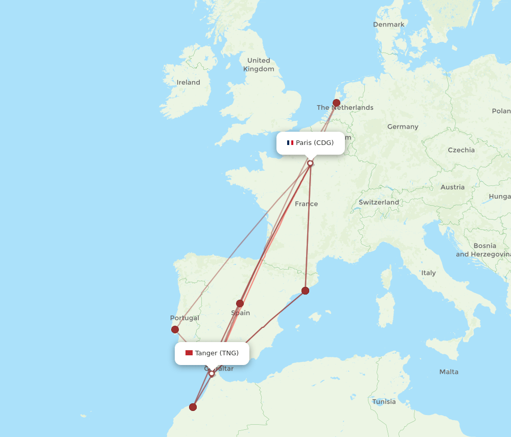 TNG-CDG flight routes