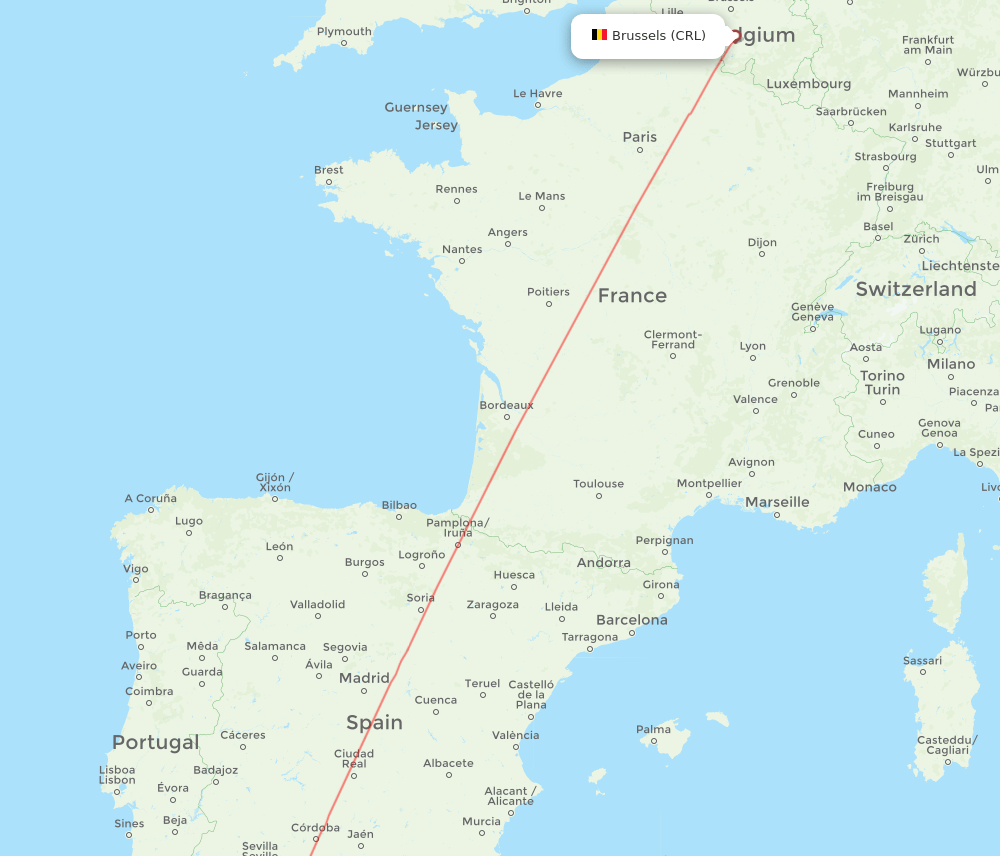 Tangier - Brussels route map and flight paths