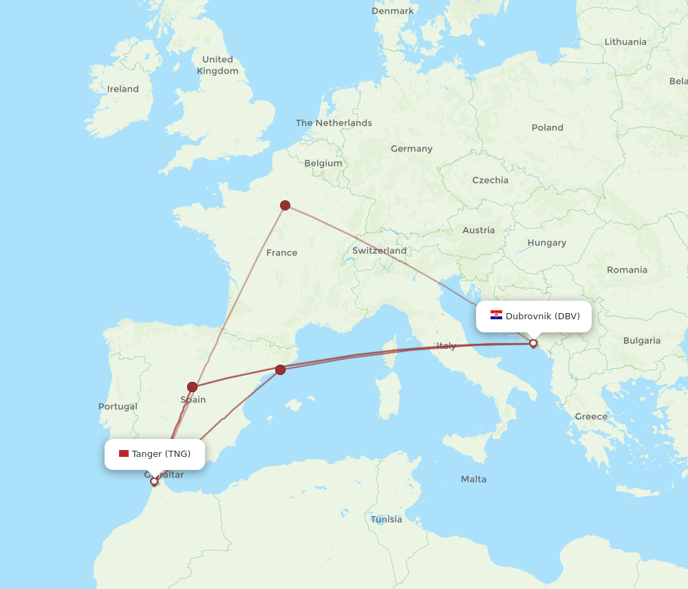 TNG to DBV flights and routes map