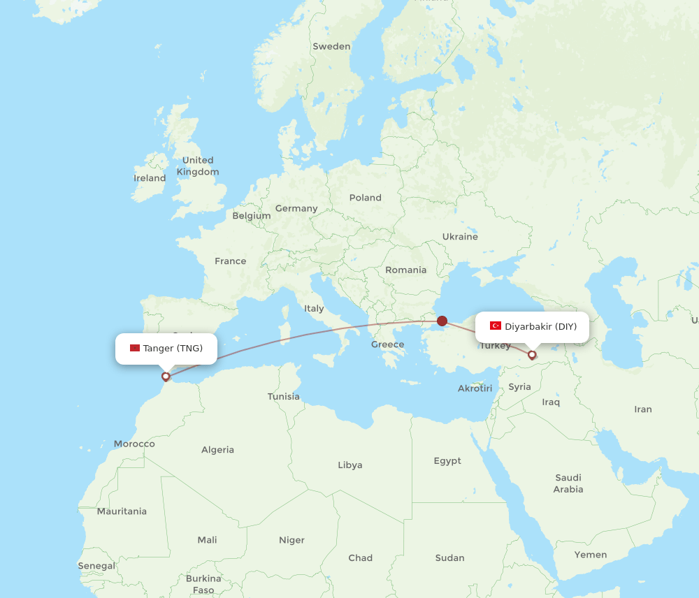 TNG to DIY flights and routes map