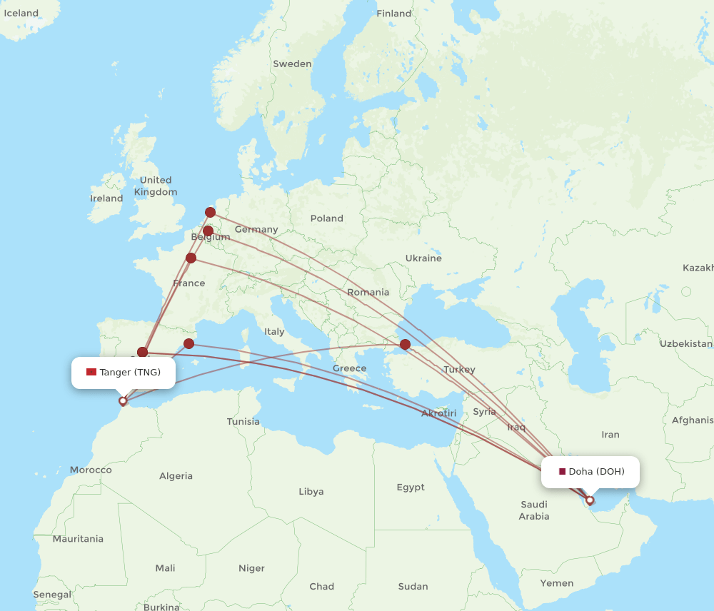 TNG-DOH flight routes