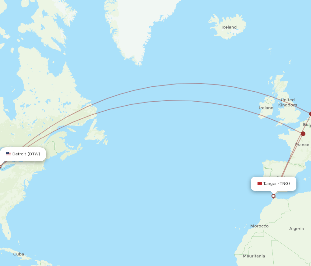TNG-DTW flight routes