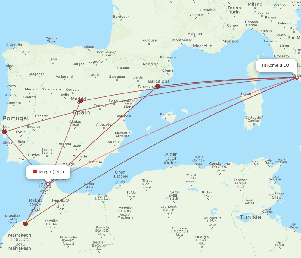 TNG-FCO flight routes