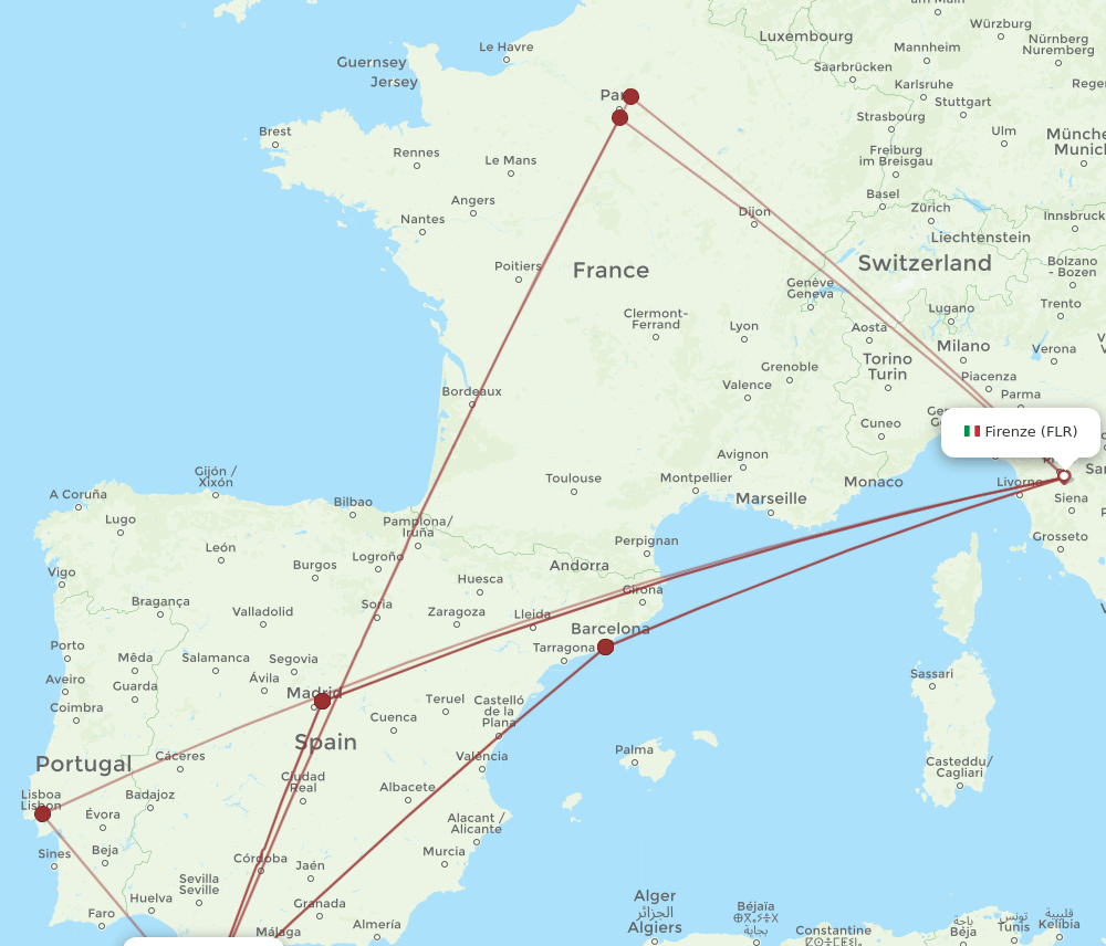 TNG to FLR flights and routes map