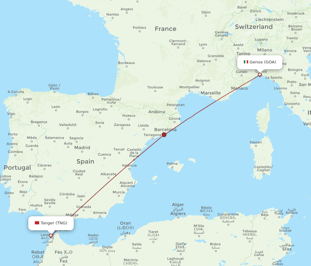 TNG-GOA flight routes