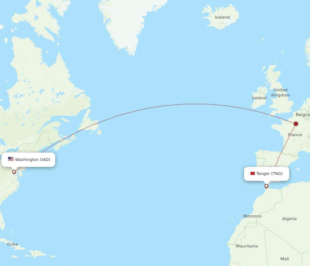 TNG to IAD flights and routes map
