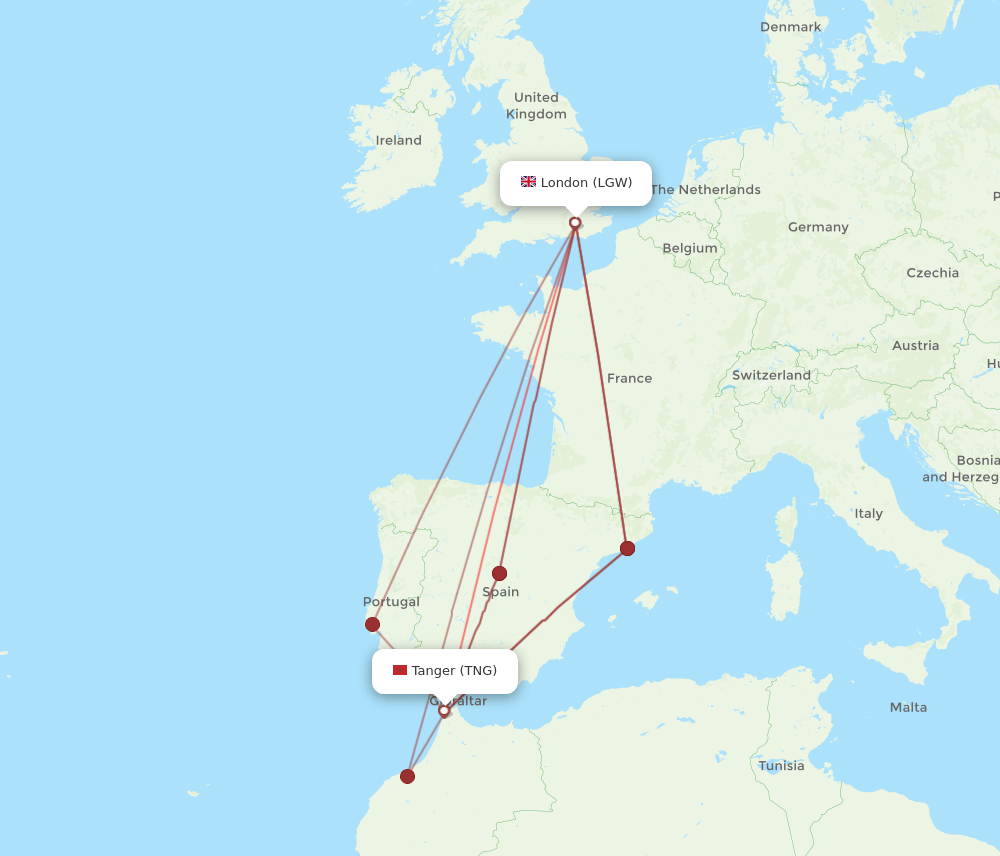 TNG-LGW flight routes