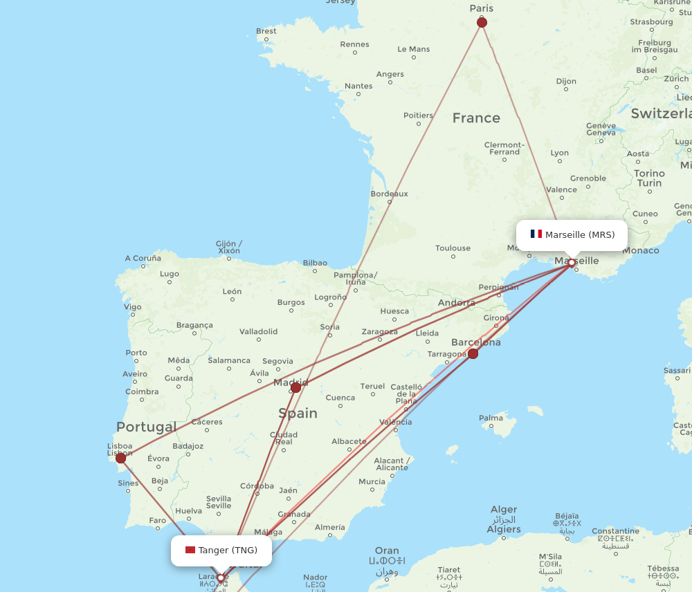 TNG to MRS flights and routes map