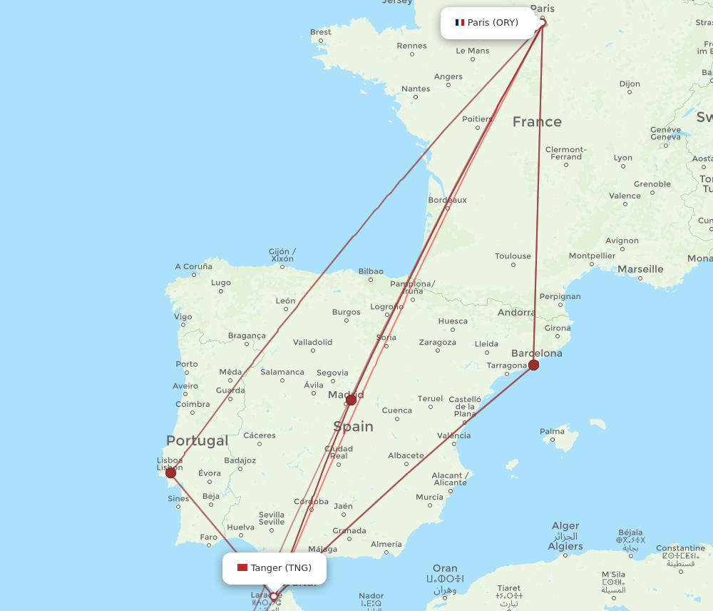 TNG to ORY flights and routes map