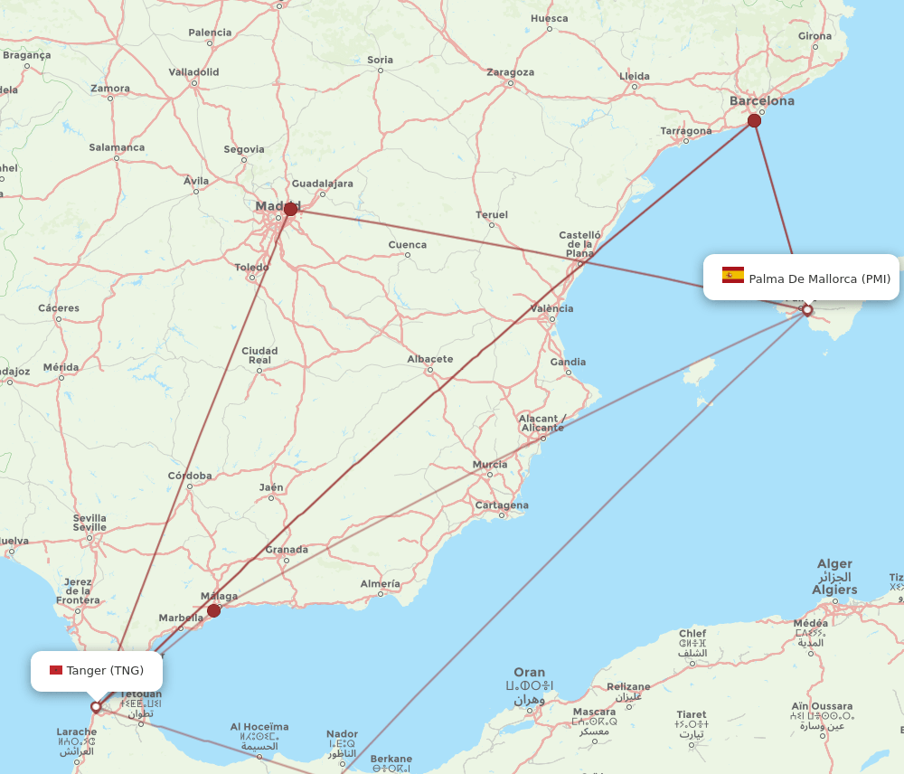 TNG to PMI flights and routes map