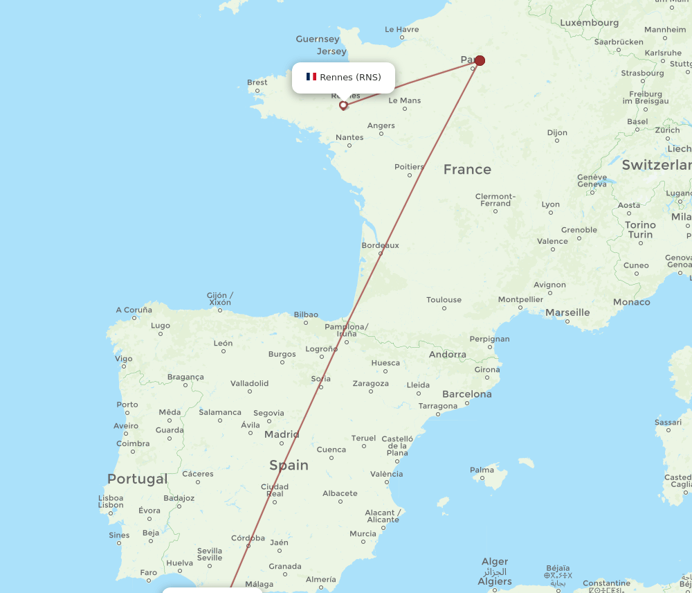 TNG to RNS flights and routes map