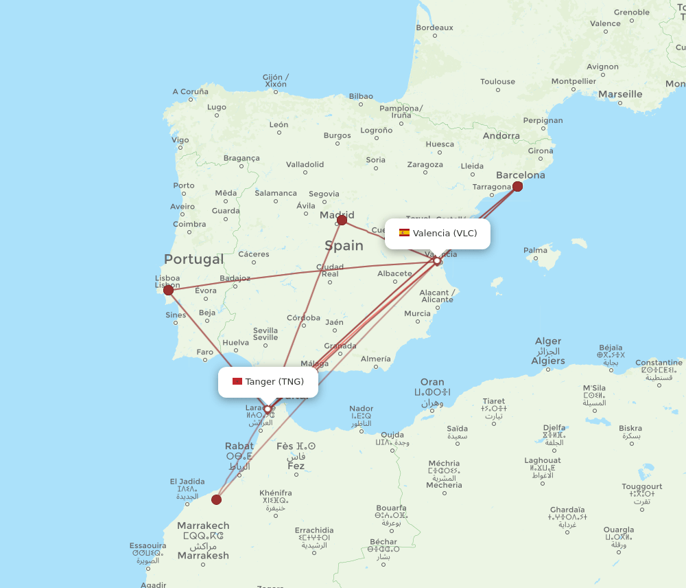 TNG to VLC flights and routes map
