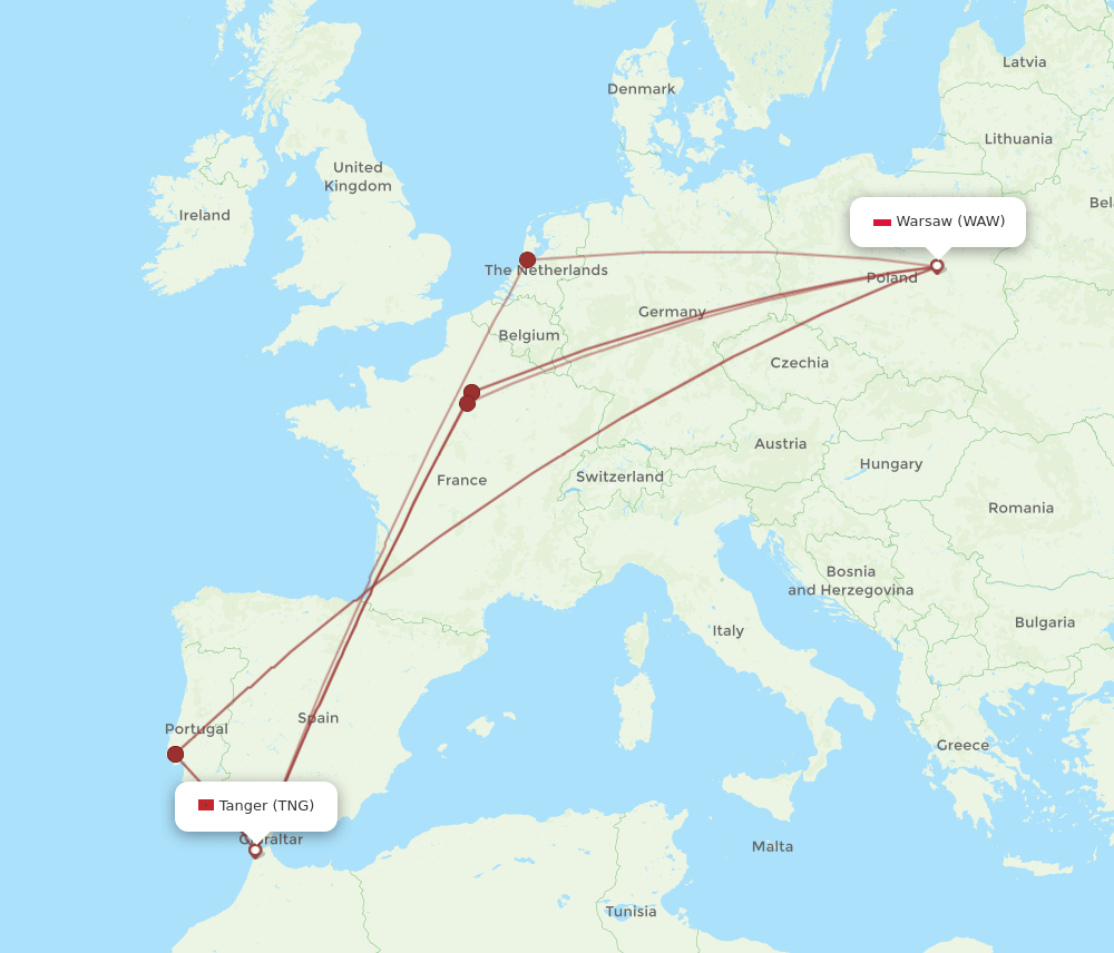 TNG-WAW flight routes