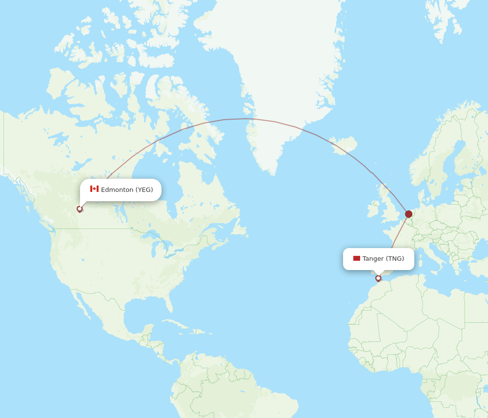 Edmonton - Tangier route map and flight paths