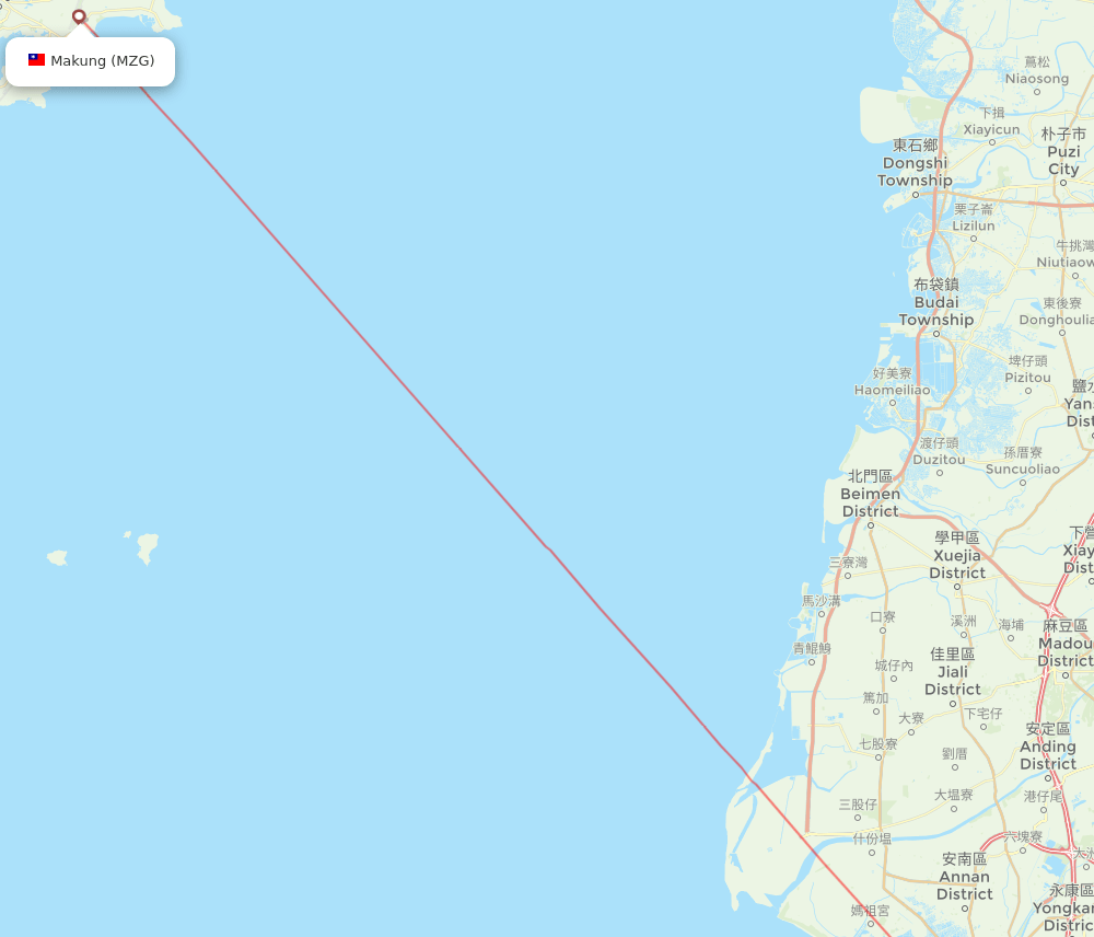 Tainan - Magong route map and flight paths