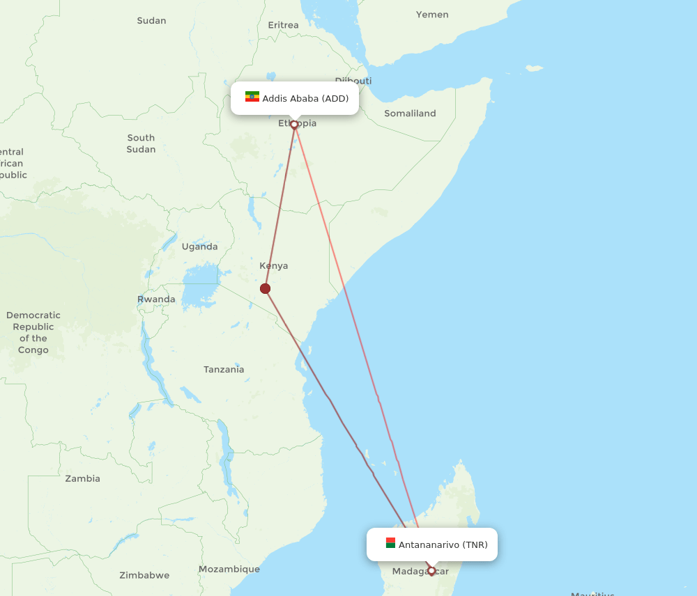 TNR-ADD flight routes