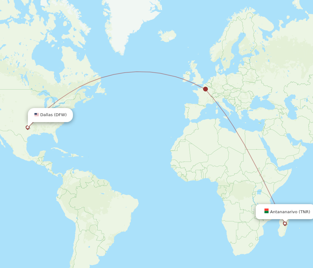 TNR-DFW flight routes