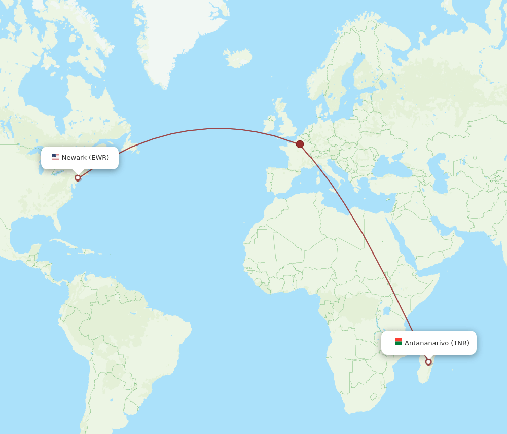 TNR-EWR flight routes