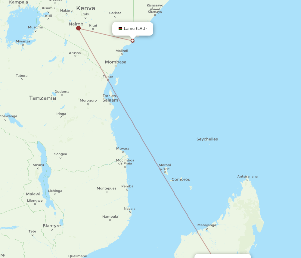 TNR-LAU flight routes