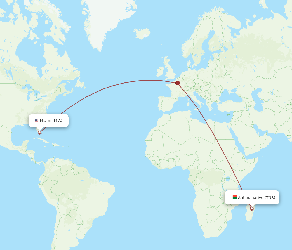 TNR to MIA flights and routes map