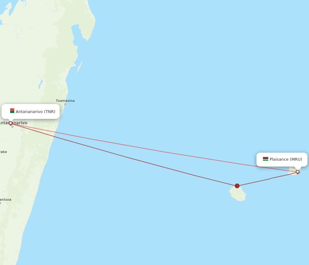 TNR to MRU flights and routes map