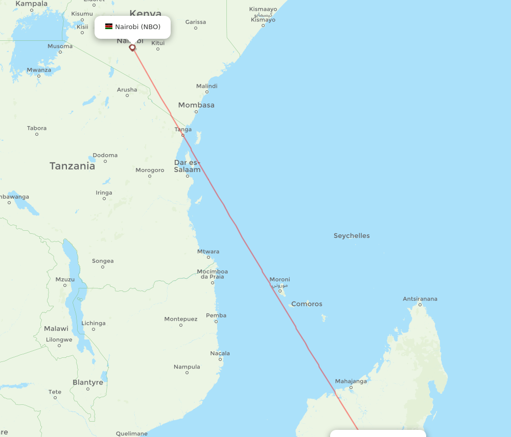 Antananarivo - Nairobi route map and flight paths