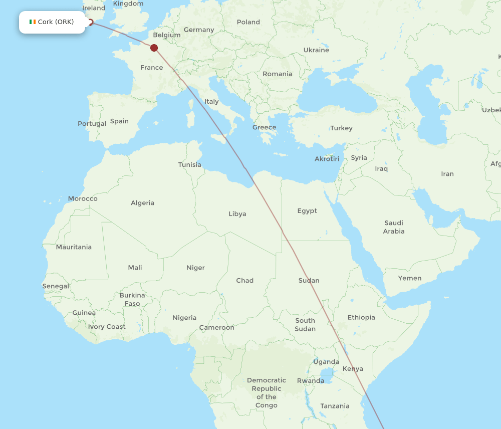 ORK to TNR flights and routes map