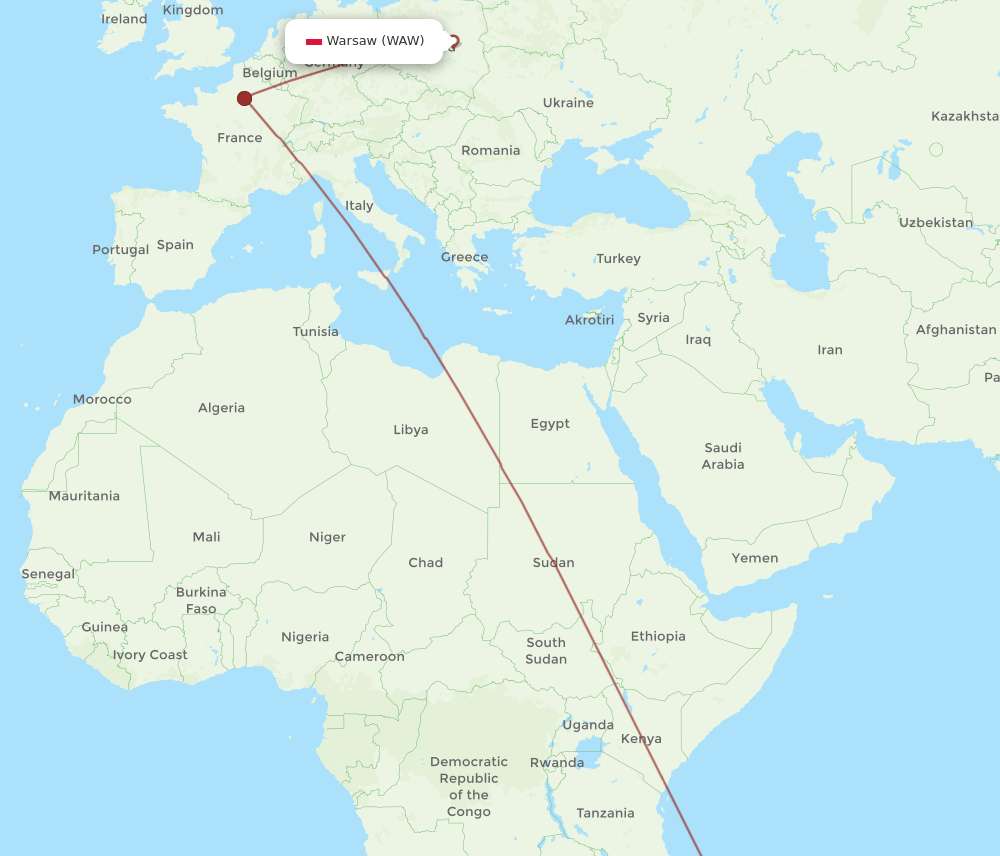 TNR-WAW flight routes