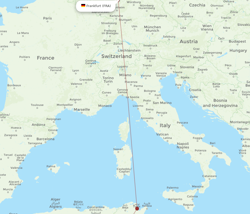 TOE-FRA flight routes