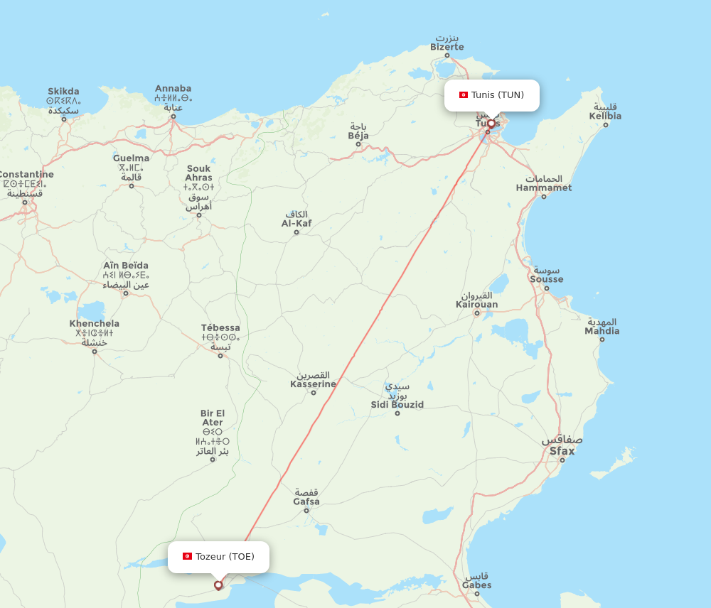 TOE to TUN flights and routes map