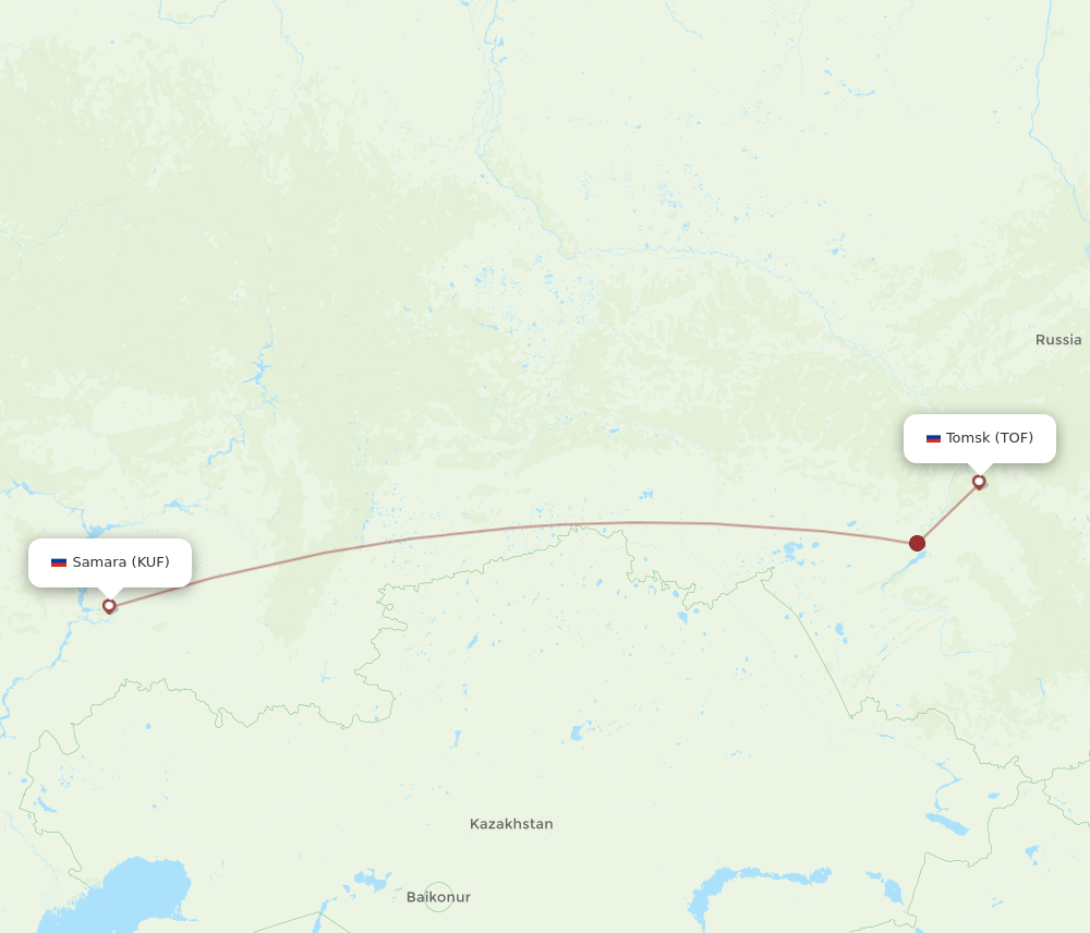 TOF to KUF flights and routes map