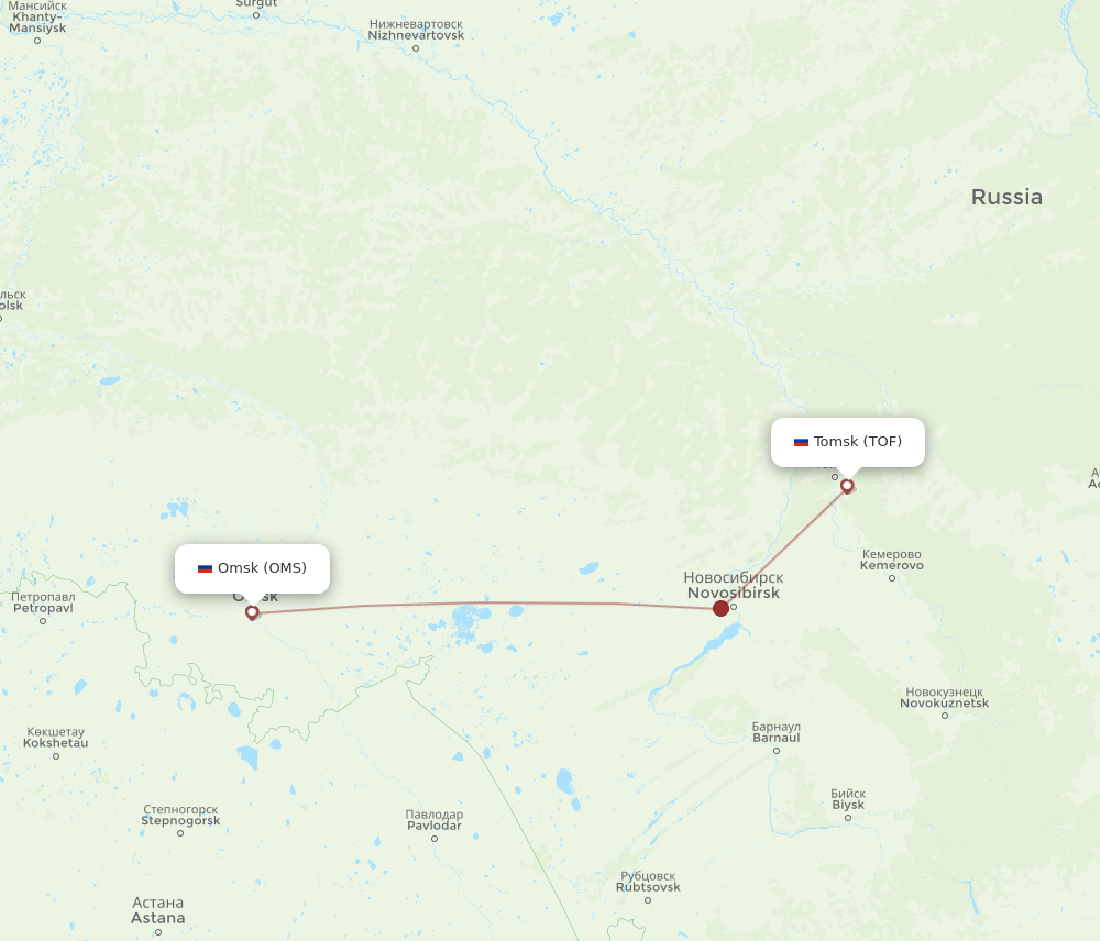 Tomsk - Omsk route map and flight paths
