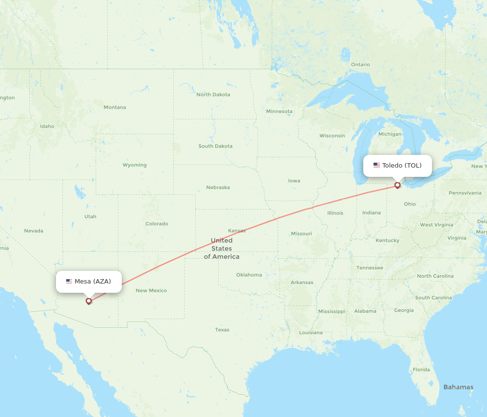 Toledo - Mesa route map and flight paths