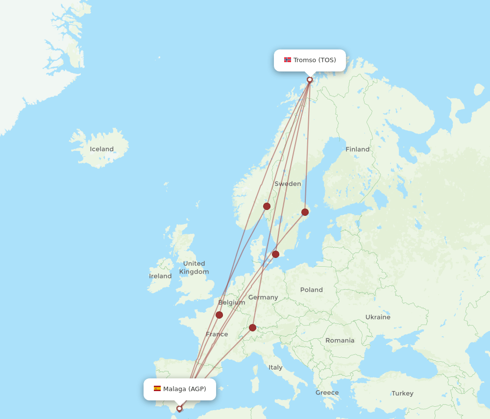 TOS to AGP flights and routes map