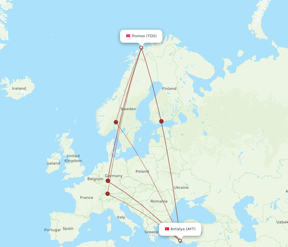 TOS to AYT flights and routes map