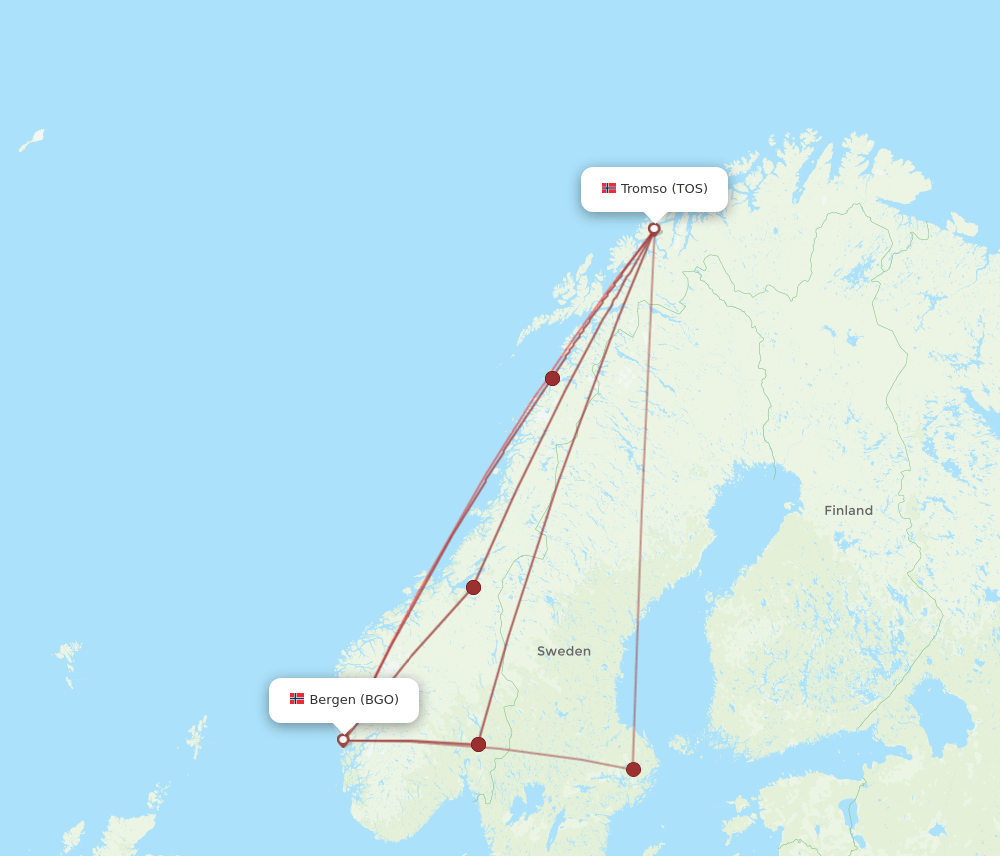 TOS to BGO flights and routes map