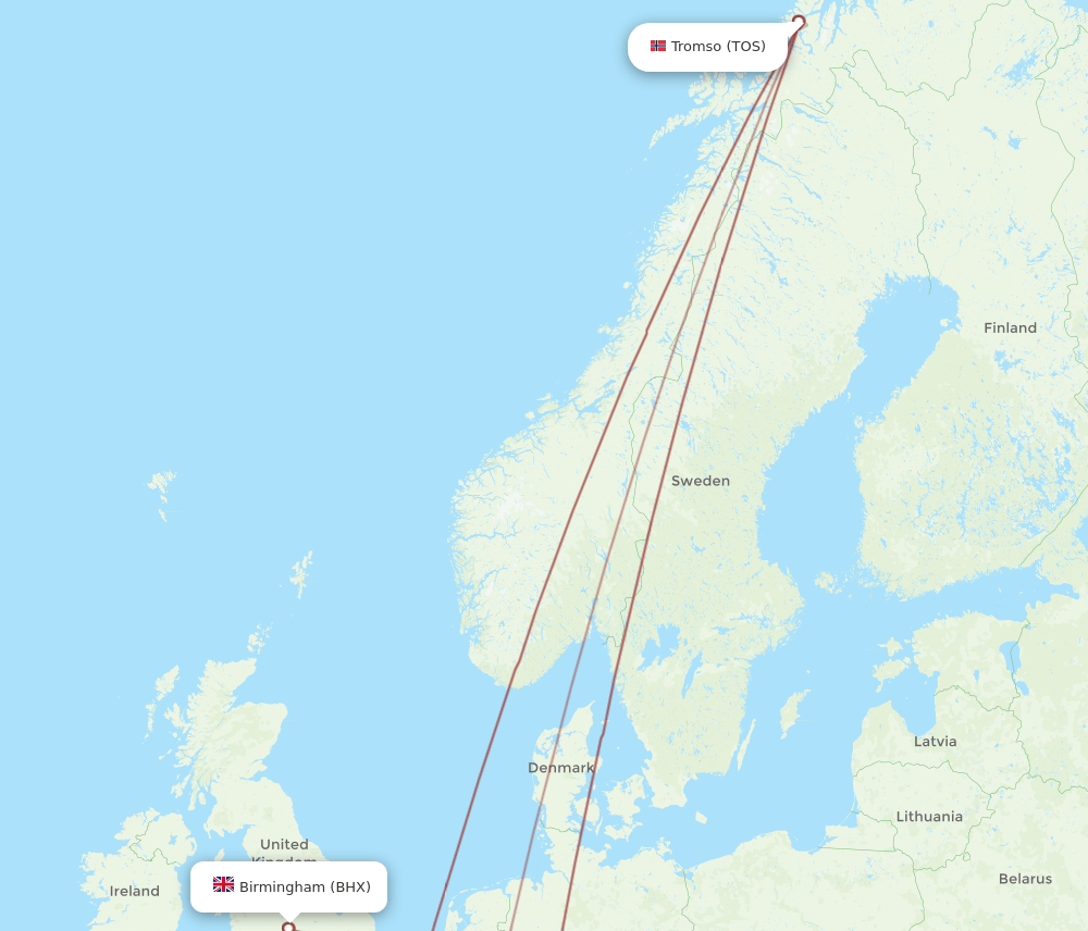 TOS to BHX flights and routes map